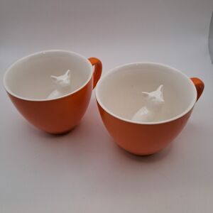 Creature Cups Fox Mugs Orange Hidden Animal Ceramic Set of 2 Coffee Tea